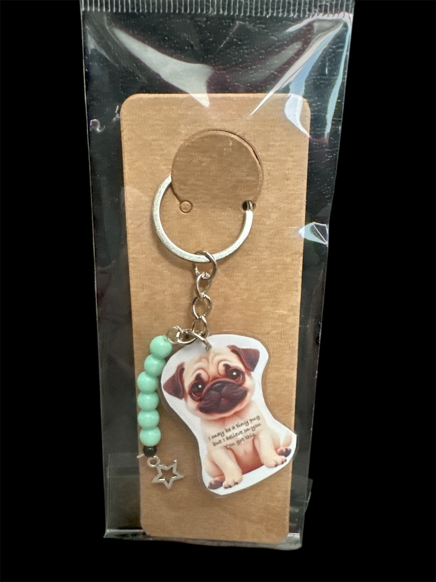 Positive Fawn Pug Keyring