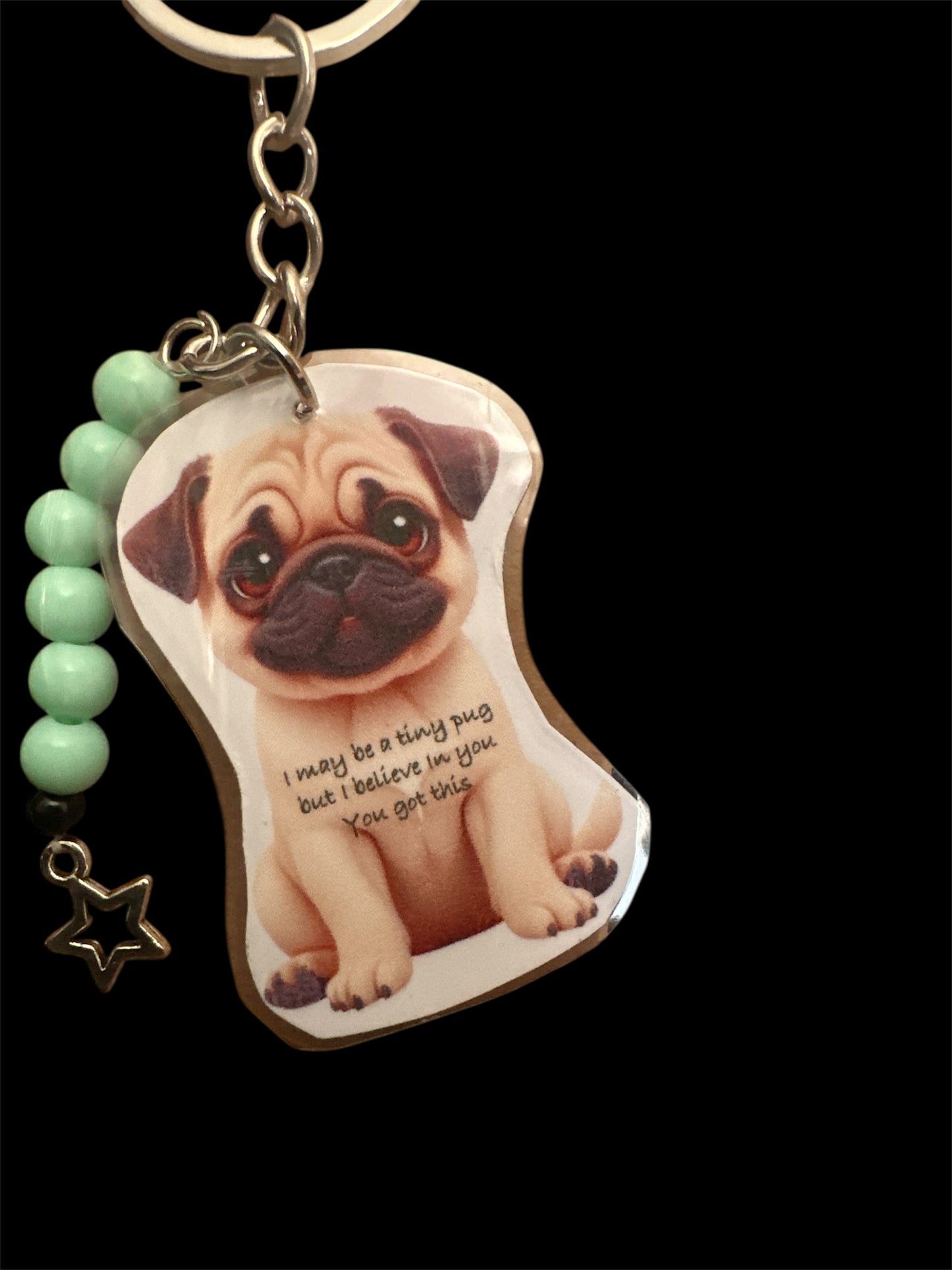 Positive Fawn Pug Keyring